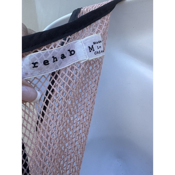 Rehab Sz M Pink & Gray sleeveless Mesh Top Chiffon wide leg Jumpsuit Sexy Club - Picture 10 of 10